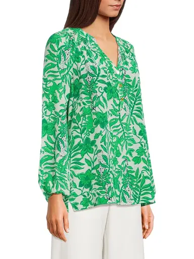 Lilly Pulitzer Women's Elsa Leafy Silk Top - Fiddle Leaf Green - Size Large | Thumbnail 4 Lilly Pulitzer Women's Elsa Leafy Silk Top - Fiddle Leaf Green - Size Large | Thumbnail 4