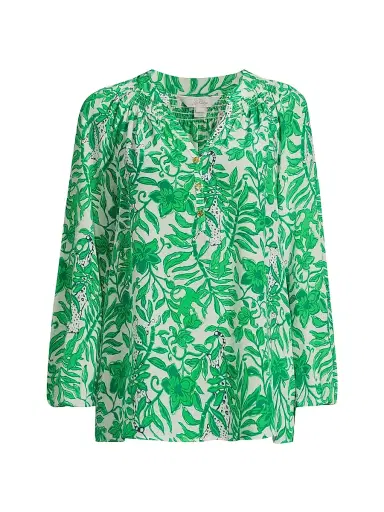 Lilly Pulitzer Women's Elsa Leafy Silk Top - Fiddle Leaf Green - Size Large | Thumbnail 1 Lilly Pulitzer Women's Elsa Leafy Silk Top - Fiddle Leaf Green - Size Large | Thumbnail 1