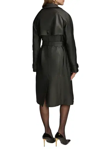 Donna Karan New York Women's Leather Belted Double-Breasted Trench Coat - Black | Thumbnail 4 Donna Karan New York Women's Leather Belted Double-Breasted Trench Coat - Black | Thumbnail 4