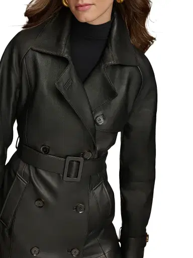 Donna Karan New York Women's Leather Belted Double-Breasted Trench Coat - Black | Thumbnail 5 Donna Karan New York Women's Leather Belted Double-Breasted Trench Coat - Black | Thumbnail 5
