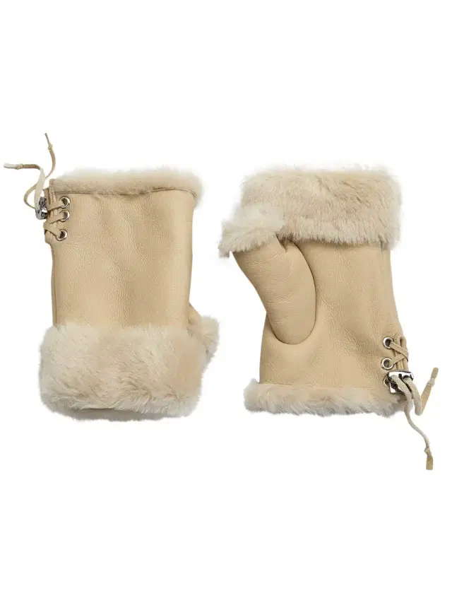 Women's Shearling Lace-Up Fingerless Gloves - Palomino Women's Shearling Lace-Up Fingerless Gloves - Palomino