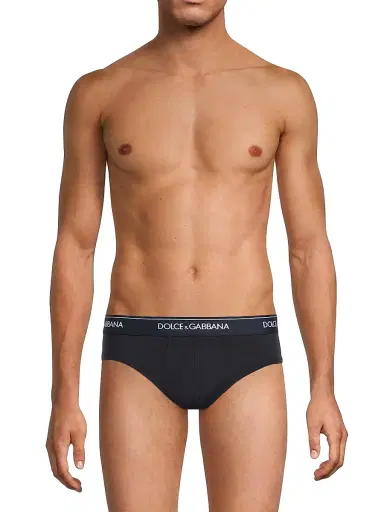 Dolce & Gabbana Men's 2-Pack Logo Waistband Stretch Cotton Midi Brief - Blue Navy | Thumbnail 2 Dolce & Gabbana Men's 2-Pack Logo Waistband Stretch Cotton Midi Brief - Blue Navy | Thumbnail 2