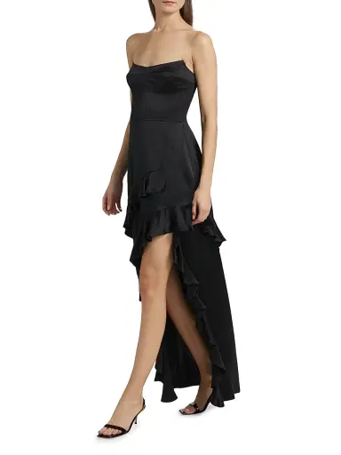 Amanda Uprichard Women's Magnolia Silk Frill Cocktail Dress - Black | Thumbnail 2 Amanda Uprichard Women's Magnolia Silk Frill Cocktail Dress - Black | Thumbnail 2