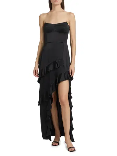 Amanda Uprichard Women's Magnolia Silk Frill Cocktail Dress - Black | Thumbnail 3 Amanda Uprichard Women's Magnolia Silk Frill Cocktail Dress - Black | Thumbnail 3