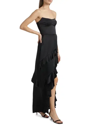 Amanda Uprichard Women's Magnolia Silk Frill Cocktail Dress - Black | Thumbnail 4 Amanda Uprichard Women's Magnolia Silk Frill Cocktail Dress - Black | Thumbnail 4