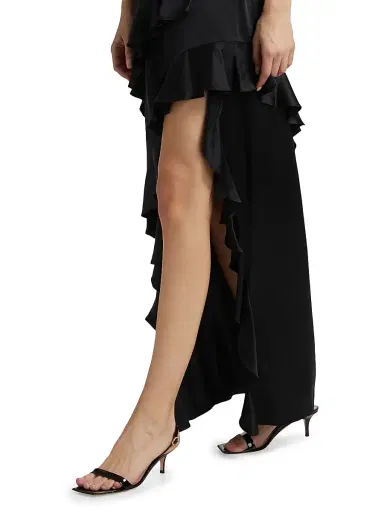 Amanda Uprichard Women's Magnolia Silk Frill Cocktail Dress - Black | Thumbnail 6 Amanda Uprichard Women's Magnolia Silk Frill Cocktail Dress - Black | Thumbnail 6