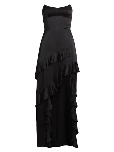 Amanda Uprichard Women's Magnolia Silk Frill Cocktail Dress - Black | Thumbnail 1 Amanda Uprichard Women's Magnolia Silk Frill Cocktail Dress - Black | Thumbnail 1