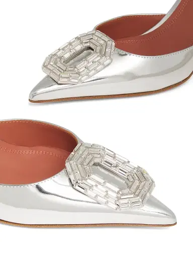 Amina Muaddi Women's Camelia 90MM Laminated Metallic Leather Slingback Pumps - Mirror Silver | Thumbnail 6 Amina Muaddi Women's Camelia 90MM Laminated Metallic Leather Slingback Pumps - Mirror Silver | Thumbnail 6