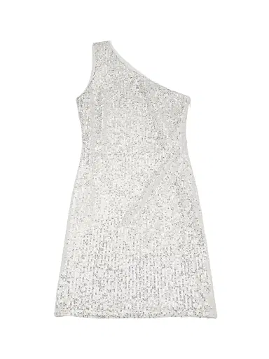 Theme Girl's Sequined One-Shoulder Dress - White Silver | Thumbnail 1 Theme Girl's Sequined One-Shoulder Dress - White Silver | Thumbnail 1