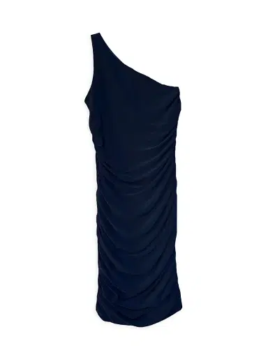 Un Deux Trois Girl's One-Shoulder Ruched Dress - Navy | Thumbnail 1 Un Deux Trois Girl's One-Shoulder Ruched Dress - Navy | Thumbnail 1