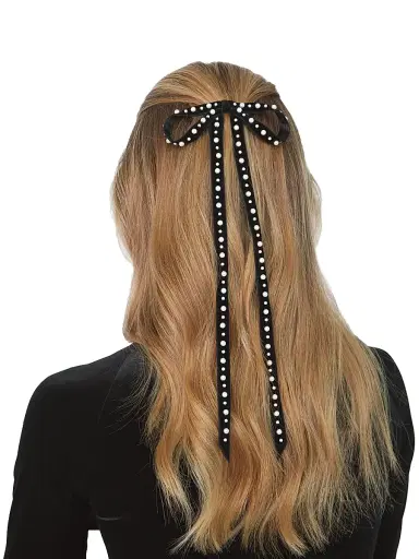 Jennifer Behr Women's Annalee Velvet Faux Pearl Bow Barrette | Thumbnail 2 Jennifer Behr Women's Annalee Velvet Faux Pearl Bow Barrette | Thumbnail 2