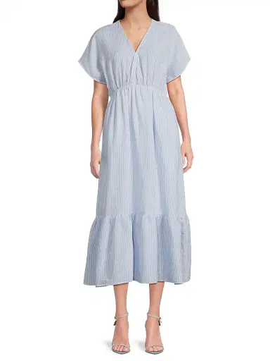 Harshman Women's Bexley Striped Linen Maxi Dress - White Blue Stripes - Size Small | Thumbnail 2 Harshman Women's Bexley Striped Linen Maxi Dress - White Blue Stripes - Size Small | Thumbnail 2