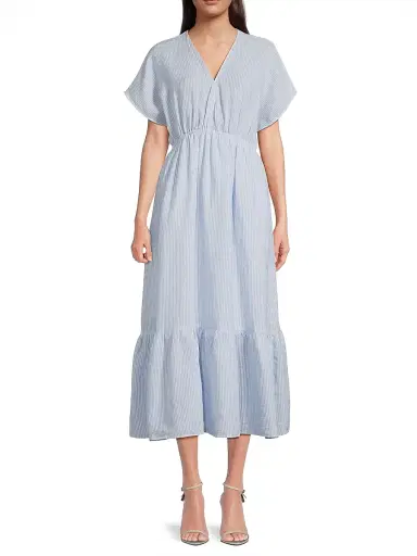 Harshman Women's Bexley Striped Linen Maxi Dress - White Blue Stripes - Size Small | Thumbnail 3 Harshman Women's Bexley Striped Linen Maxi Dress - White Blue Stripes - Size Small | Thumbnail 3