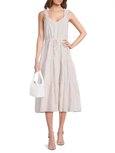 Harshman Women's Ophelia Seersucker Midi-Dress - Cream Sandstone Stripes - Size Medium | Thumbnail 2 Harshman Women's Ophelia Seersucker Midi-Dress - Cream Sandstone Stripes - Size Medium | Thumbnail 2