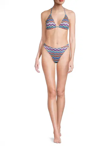 Milly Women's Barcelona Metallic Chevron Triangle Bikini Top - Blue Multi | Thumbnail 2 Milly Women's Barcelona Metallic Chevron Triangle Bikini Top - Blue Multi | Thumbnail 2