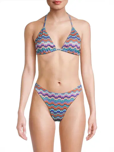 Milly Women's Barcelona Metallic Chevron Triangle Bikini Top - Blue Multi | Thumbnail 3 Milly Women's Barcelona Metallic Chevron Triangle Bikini Top - Blue Multi | Thumbnail 3