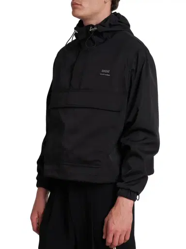 AMI Paris Men's Logo Hooded Windbreaker - Black | Thumbnail 3 AMI Paris Men's Logo Hooded Windbreaker - Black | Thumbnail 3