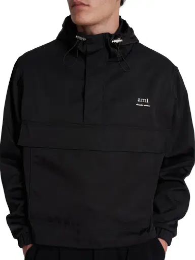 AMI Paris Men's Logo Hooded Windbreaker - Black | Thumbnail 5 AMI Paris Men's Logo Hooded Windbreaker - Black | Thumbnail 5