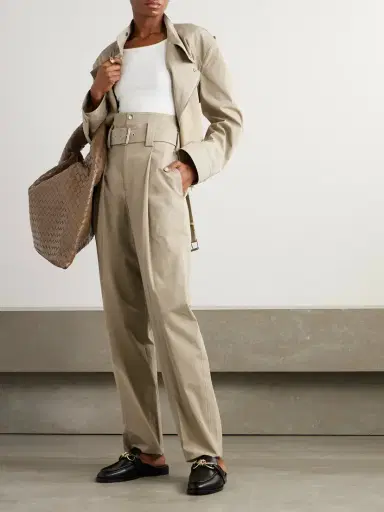 Bottega Veneta Belted Pleated Cotton-blend Straight-leg Pants | Thumbnail 2 Bottega Veneta Belted Pleated Cotton-blend Straight-leg Pants | Thumbnail 2