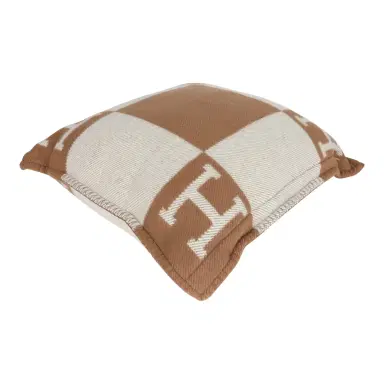 HERMÈS Hermes "Avalon" Signature H Cushion PM Ecru and Camel Set | Thumbnail 4 HERMÈS Hermes "Avalon" Signature H Cushion PM Ecru and Camel Set | Thumbnail 4