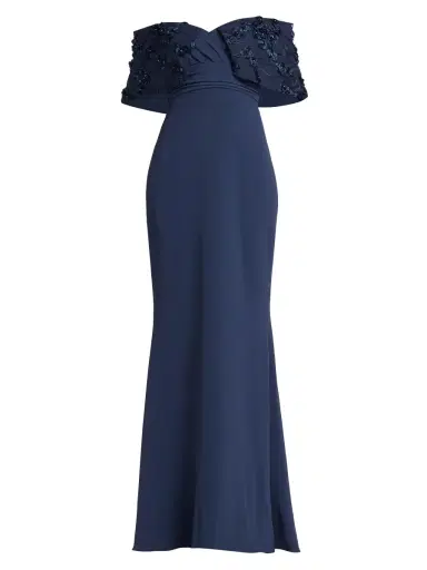 Badgley Mischka Women's Textured Off-The-Shoulder Gown - Navy | Thumbnail 7 Badgley Mischka Women's Textured Off-The-Shoulder Gown - Navy | Thumbnail 7