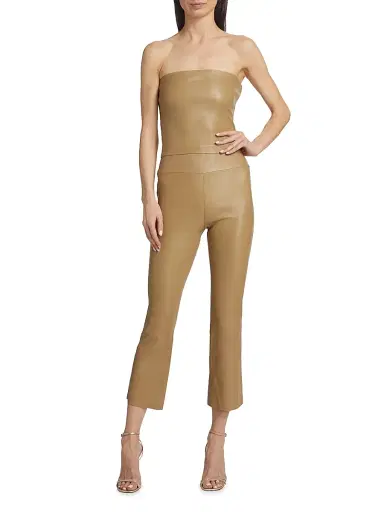 SPRWMN Women's Leather Tube Top - Khaki | Thumbnail 2 SPRWMN Women's Leather Tube Top - Khaki | Thumbnail 2