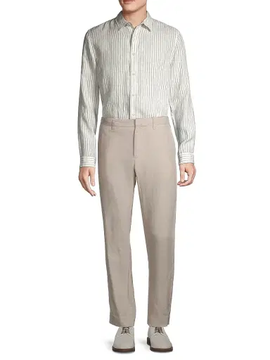Vince Men's Bayside Striped Linen Button-Front Shirt - Optic White Deep Indigo | Thumbnail 2 Vince Men's Bayside Striped Linen Button-Front Shirt - Optic White Deep Indigo | Thumbnail 2