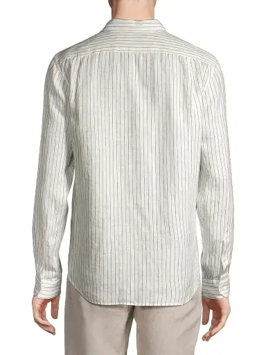Vince Men's Bayside Striped Linen Button-Front Shirt - Optic White Deep Indigo | Thumbnail 5 Vince Men's Bayside Striped Linen Button-Front Shirt - Optic White Deep Indigo | Thumbnail 5