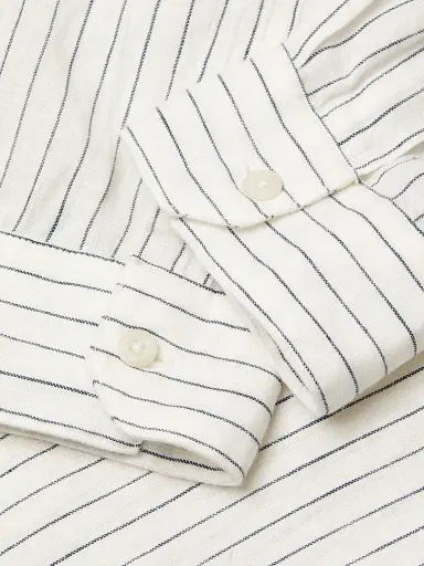 Vince Men's Bayside Striped Linen Button-Front Shirt - Optic White Deep Indigo | Thumbnail 6 Vince Men's Bayside Striped Linen Button-Front Shirt - Optic White Deep Indigo | Thumbnail 6