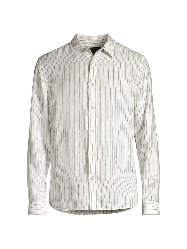 Men's Bayside Striped Linen Button-Front Shirt - Optic White Deep Indigo Men's Bayside Striped Linen Button-Front Shirt - Optic White Deep Indigo