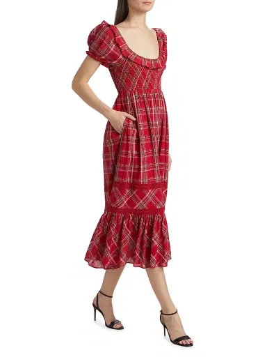 LoveShackFancy Women's London Tartan Gerania Midi-Dress - Cheery Red | Thumbnail 4 LoveShackFancy Women's London Tartan Gerania Midi-Dress - Cheery Red | Thumbnail 4