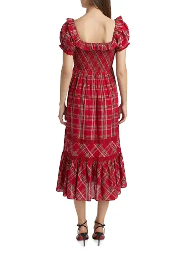 LoveShackFancy Women's London Tartan Gerania Midi-Dress - Cheery Red | Thumbnail 5 LoveShackFancy Women's London Tartan Gerania Midi-Dress - Cheery Red | Thumbnail 5