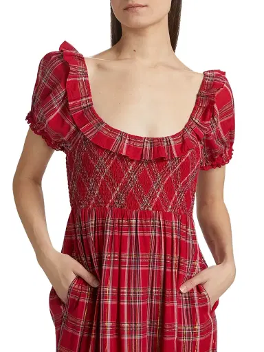 LoveShackFancy Women's London Tartan Gerania Midi-Dress - Cheery Red | Thumbnail 6 LoveShackFancy Women's London Tartan Gerania Midi-Dress - Cheery Red | Thumbnail 6