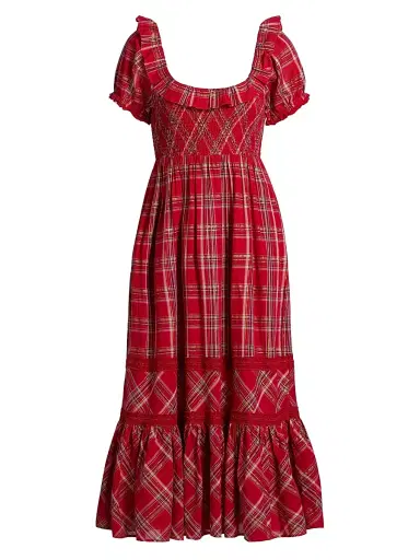 LoveShackFancy Women's London Tartan Gerania Midi-Dress - Cheery Red | Thumbnail 1 LoveShackFancy Women's London Tartan Gerania Midi-Dress - Cheery Red | Thumbnail 1