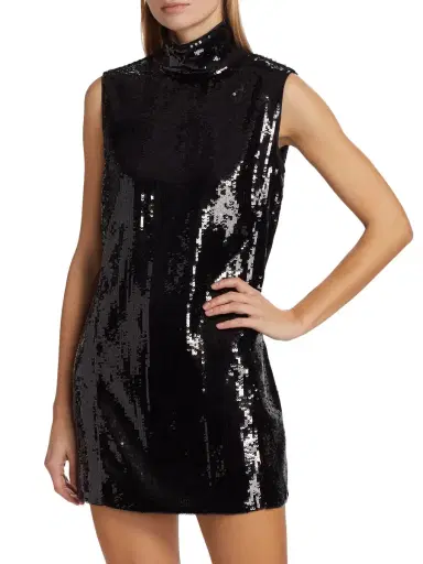 Theory Women's Funnel Neck Sequin Minidress - Black | Thumbnail 2 Theory Women's Funnel Neck Sequin Minidress - Black | Thumbnail 2