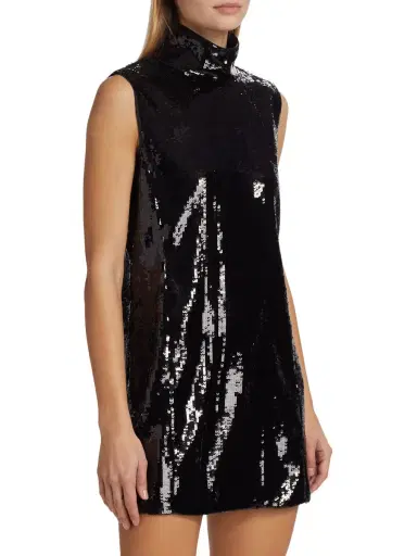 Theory Women's Funnel Neck Sequin Minidress - Black | Thumbnail 3 Theory Women's Funnel Neck Sequin Minidress - Black | Thumbnail 3