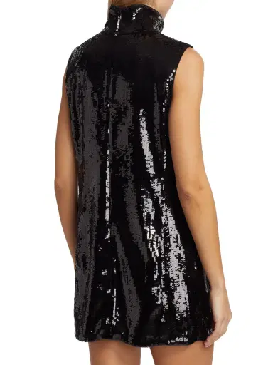 Theory Women's Funnel Neck Sequin Minidress - Black | Thumbnail 4 Theory Women's Funnel Neck Sequin Minidress - Black | Thumbnail 4
