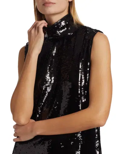 Theory Women's Funnel Neck Sequin Minidress - Black | Thumbnail 5 Theory Women's Funnel Neck Sequin Minidress - Black | Thumbnail 5