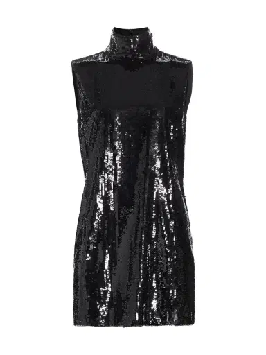 Theory Women's Funnel Neck Sequin Minidress - Black | Thumbnail 6 Theory Women's Funnel Neck Sequin Minidress - Black | Thumbnail 6