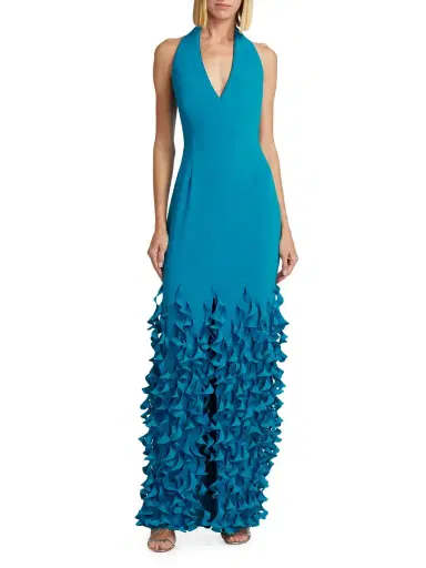 Catherine Regehr Women's Techno Crepe Halter Gown - Peacock | Thumbnail 2 Catherine Regehr Women's Techno Crepe Halter Gown - Peacock | Thumbnail 2