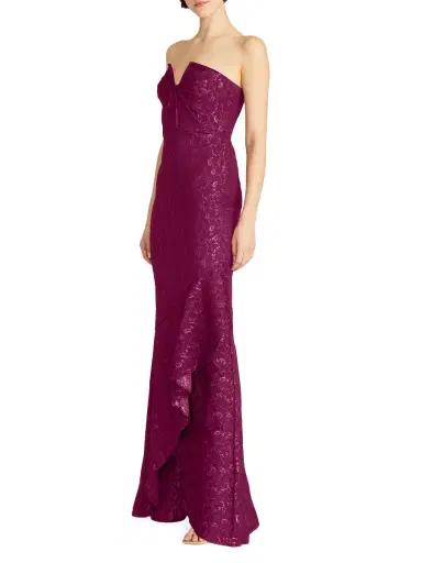 Theia Women's Aimee Stretch-Jacquard Strapless Gown - Sangria | Thumbnail 3 Theia Women's Aimee Stretch-Jacquard Strapless Gown - Sangria | Thumbnail 3