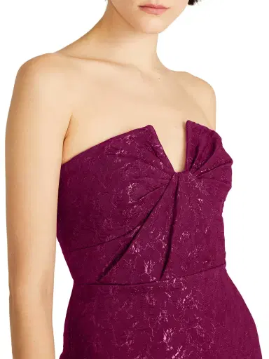 Theia Women's Aimee Stretch-Jacquard Strapless Gown - Sangria | Thumbnail 5 Theia Women's Aimee Stretch-Jacquard Strapless Gown - Sangria | Thumbnail 5