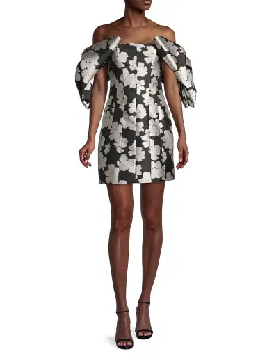 Toccin Women's Luna Puff-Sleeve Bow Minidress - Jet Optic Multi | Thumbnail 2 Toccin Women's Luna Puff-Sleeve Bow Minidress - Jet Optic Multi | Thumbnail 2