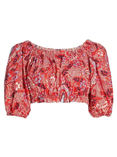 Cara Cara Women's Dana Crop Top - Paisley Border Spice | Thumbnail 1 Cara Cara Women's Dana Crop Top - Paisley Border Spice | Thumbnail 1