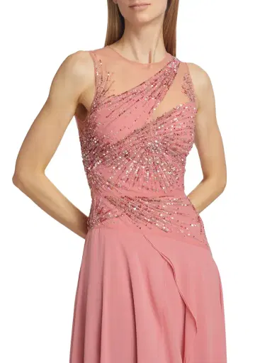 Atelier Prabal Gurung Women's Ginger Embellished Chiffon Draped Gown - Rose | Thumbnail 5 Atelier Prabal Gurung Women's Ginger Embellished Chiffon Draped Gown - Rose | Thumbnail 5