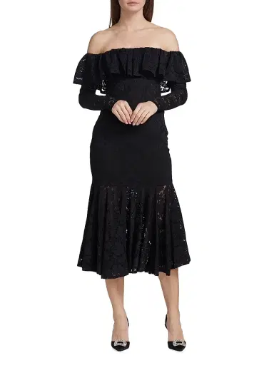 Caroline Constas Women's Alessia Off-The-Shoulder Lace Midi Dress - Black | Thumbnail 2 Caroline Constas Women's Alessia Off-The-Shoulder Lace Midi Dress - Black | Thumbnail 2