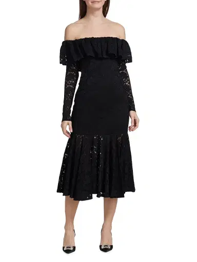 Caroline Constas Women's Alessia Off-The-Shoulder Lace Midi Dress - Black | Thumbnail 3 Caroline Constas Women's Alessia Off-The-Shoulder Lace Midi Dress - Black | Thumbnail 3