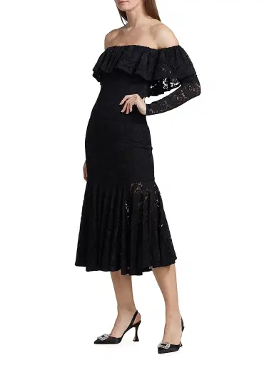 Caroline Constas Women's Alessia Off-The-Shoulder Lace Midi Dress - Black | Thumbnail 4 Caroline Constas Women's Alessia Off-The-Shoulder Lace Midi Dress - Black | Thumbnail 4