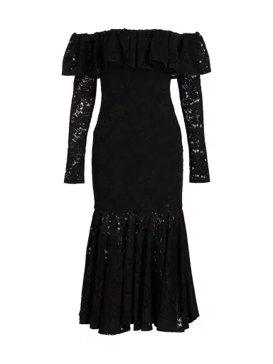 Caroline Constas Women's Alessia Off-The-Shoulder Lace Midi Dress - Black | Thumbnail 1 Caroline Constas Women's Alessia Off-The-Shoulder Lace Midi Dress - Black | Thumbnail 1