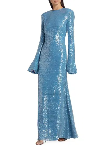 LAPOINTE Women's Sequined Flare-Sleeve Maxi Dress - Sky Blue | Thumbnail 4 LAPOINTE Women's Sequined Flare-Sleeve Maxi Dress - Sky Blue | Thumbnail 4
